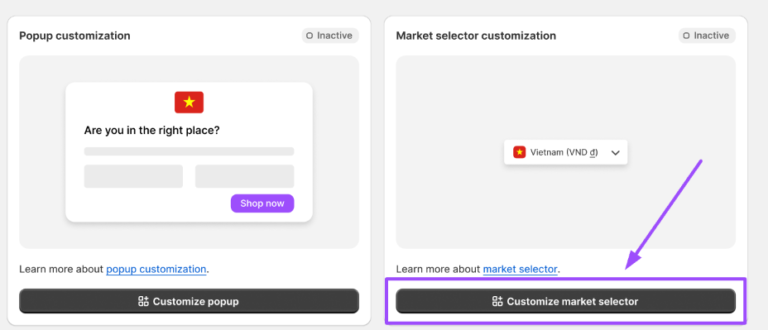 Customize market selector