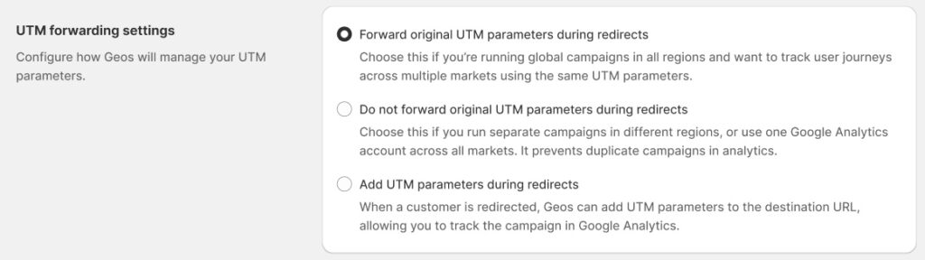 UTM forwarding settings