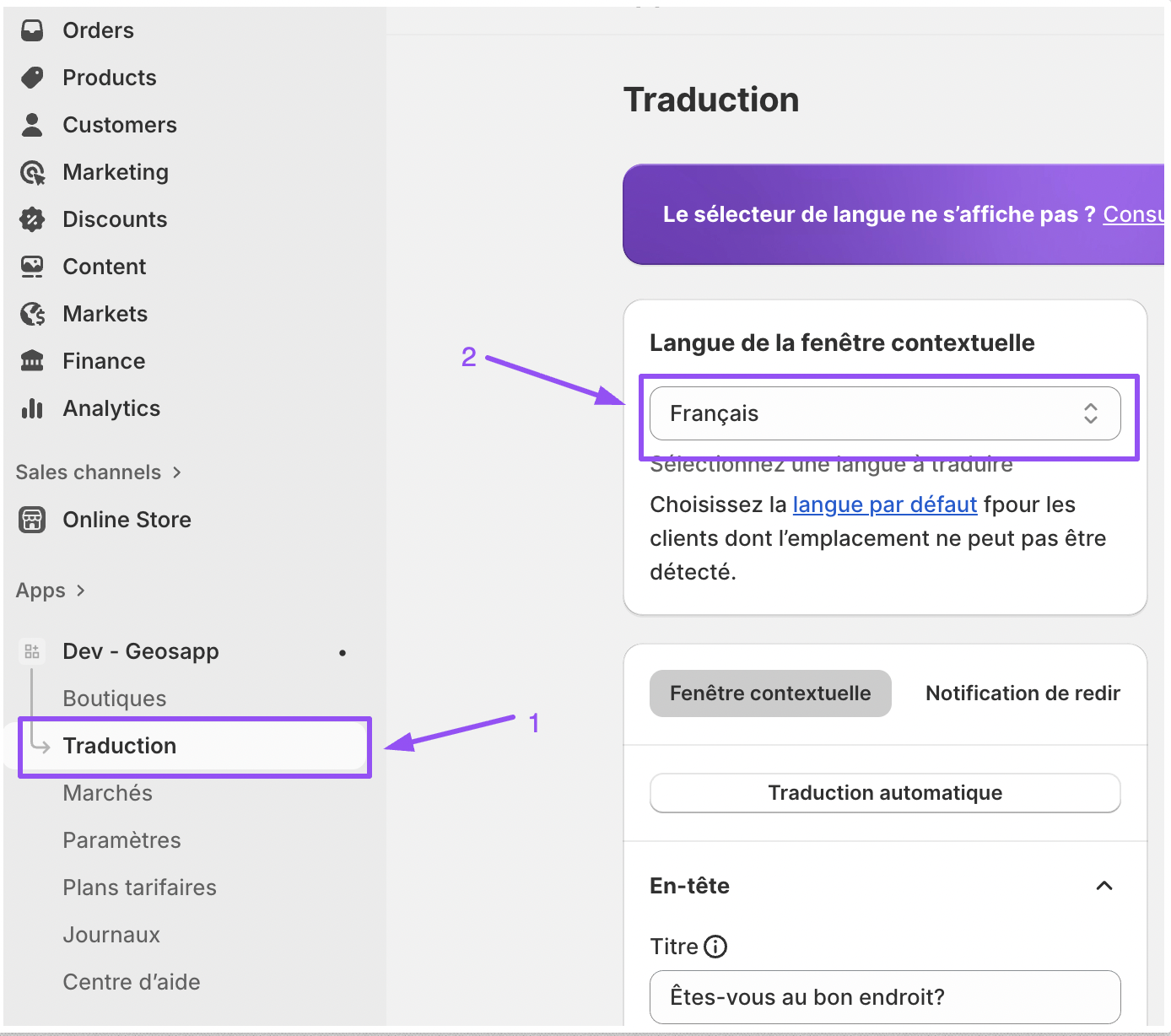 Popup language